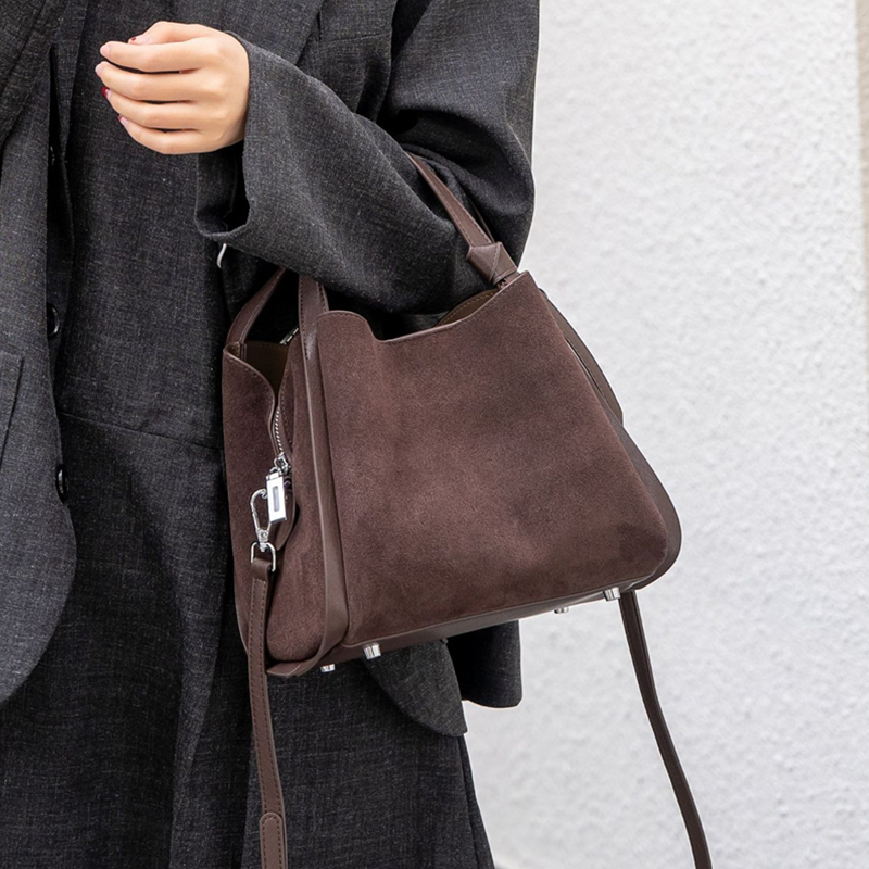 Women'S Work Bags Designer - Burminsa Cowhide Suede Genuine Leather Tote