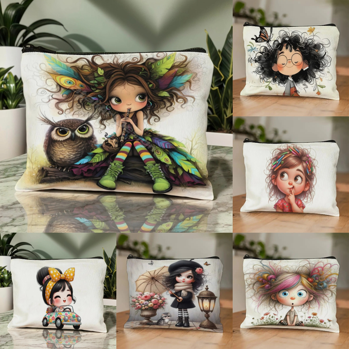 Women Bags Casual - Cartoon Girl Makeup Bag Zippered Toiletry