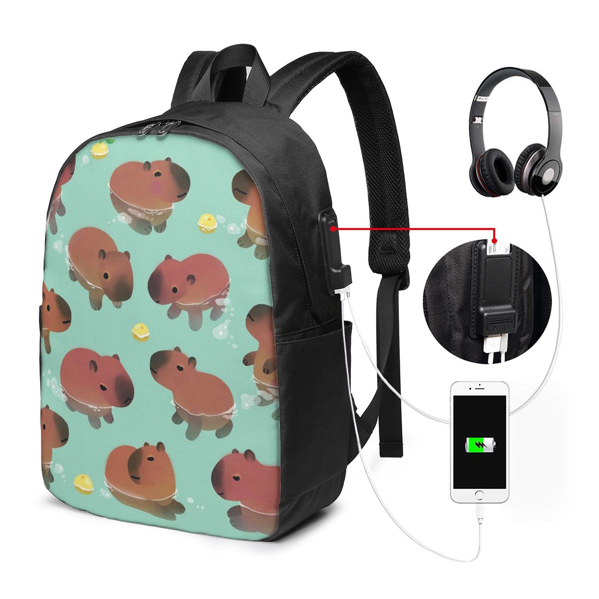 Capybara Animal Pattern Backpa - Women Bags Laptop บทวิจารณ์และราคา