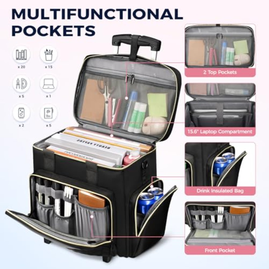Rolling Teacher Bag, 15.6 Inch - Women Bags Laptop บทวิจารณ์และราคา