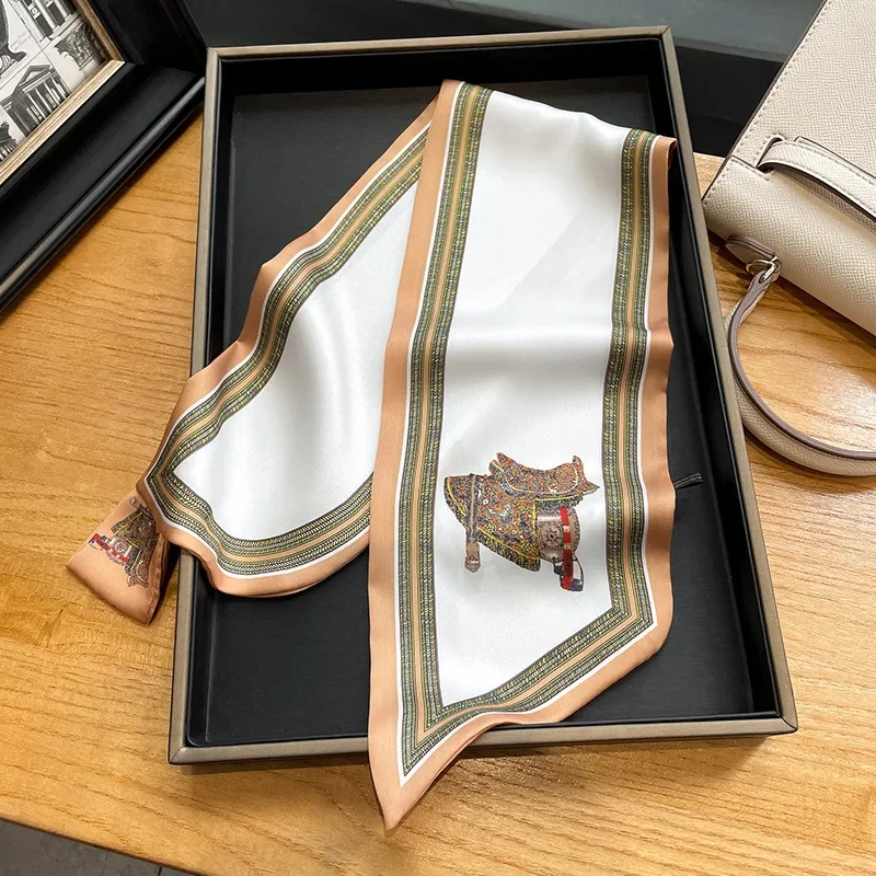 Retro Print Skinny Silk Scarfs - Women Bags For Office บทวิจารณ์และราคา