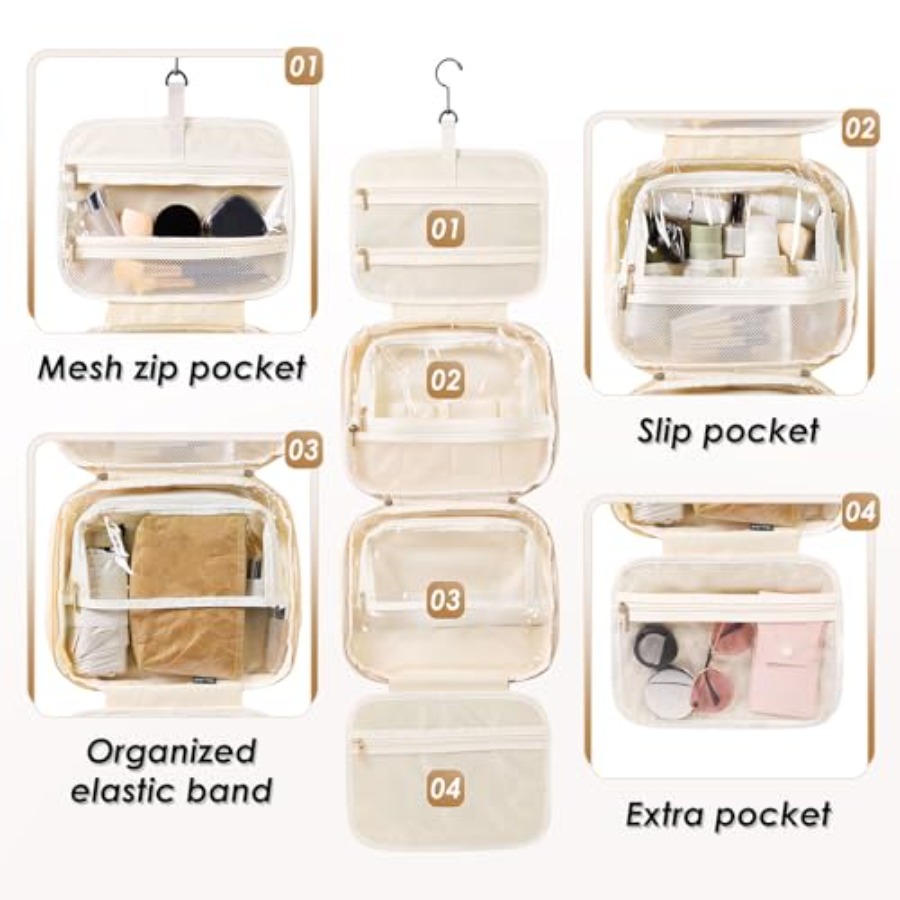 Beige Travel Toiletry Makeup B - Women Bags Rack บทวิจารณ์และราคา